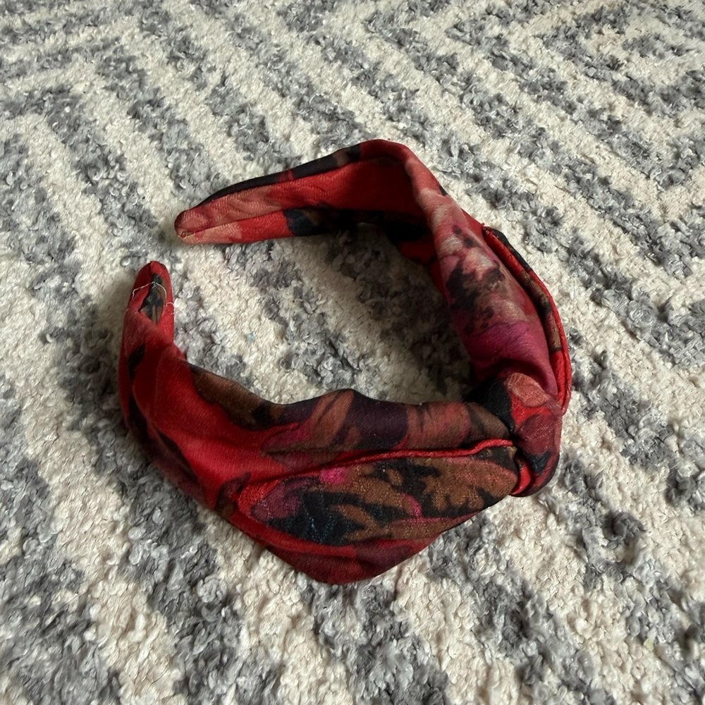 Anthropologie Red and Brown Floral Headband